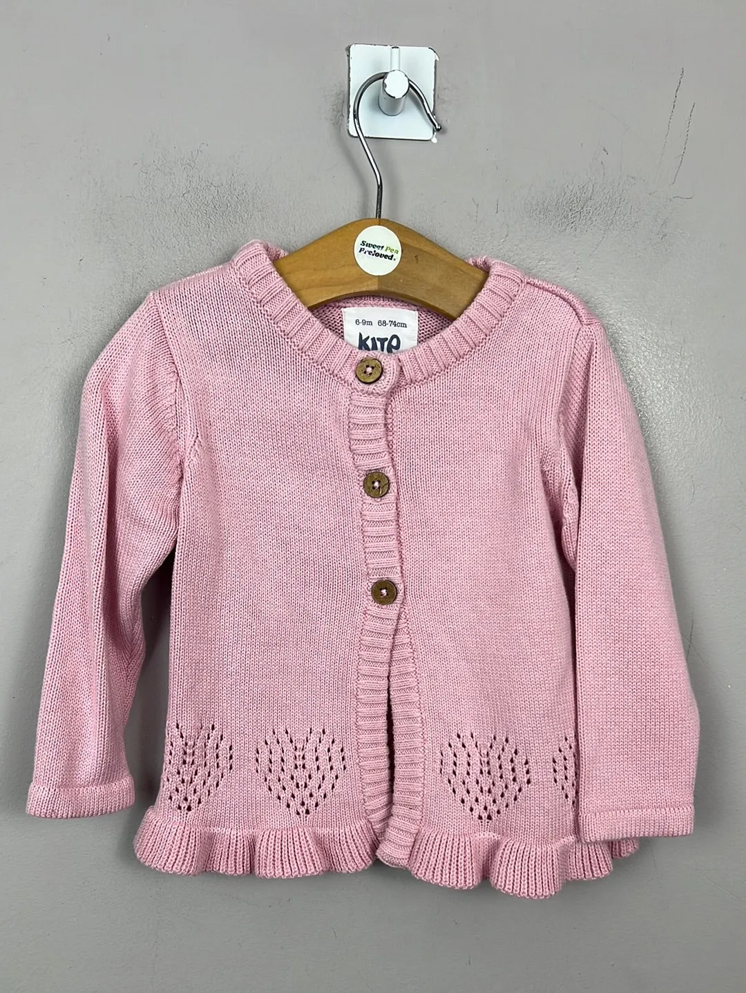 Kite pink pointelle heart cardigan 6-9m