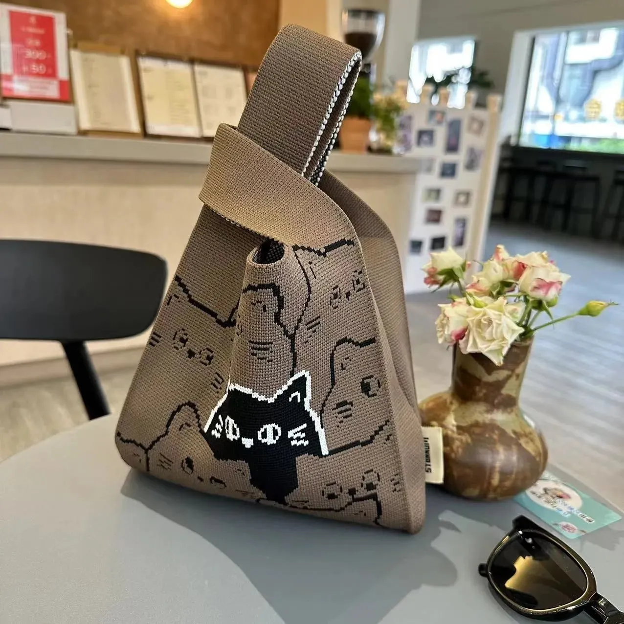 Large Capacity Totes Cat One Woolen Handbags