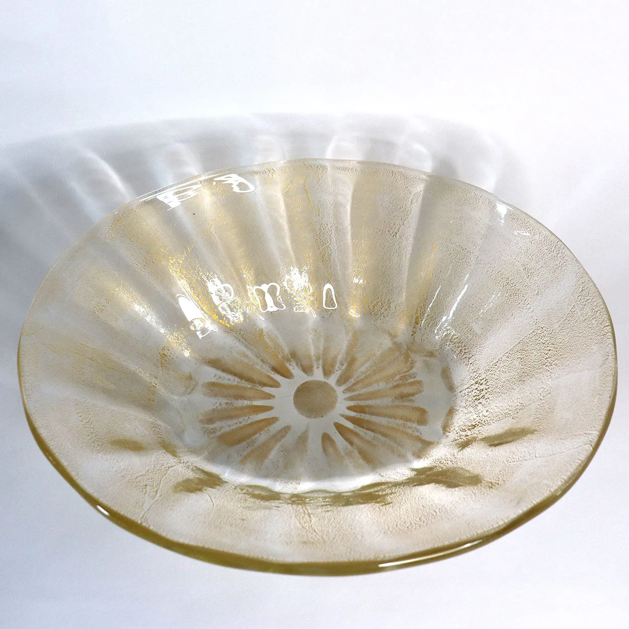 Large Italian Murano Archimede Seguso Gold Leaf Glass Center Bowl