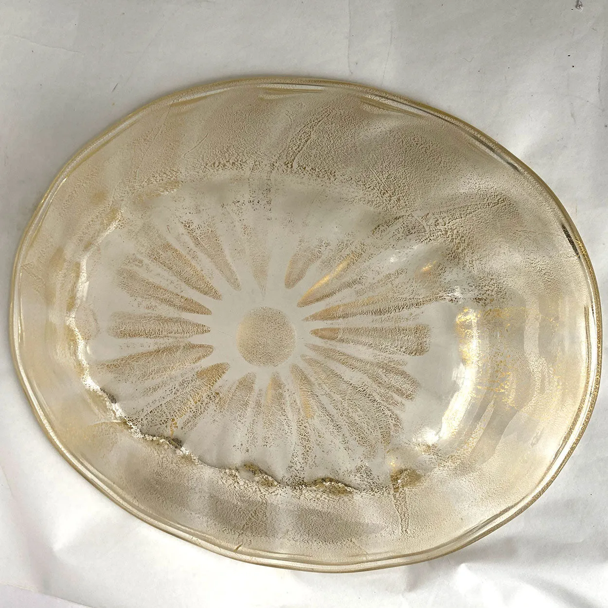 Large Italian Murano Archimede Seguso Gold Leaf Glass Center Bowl