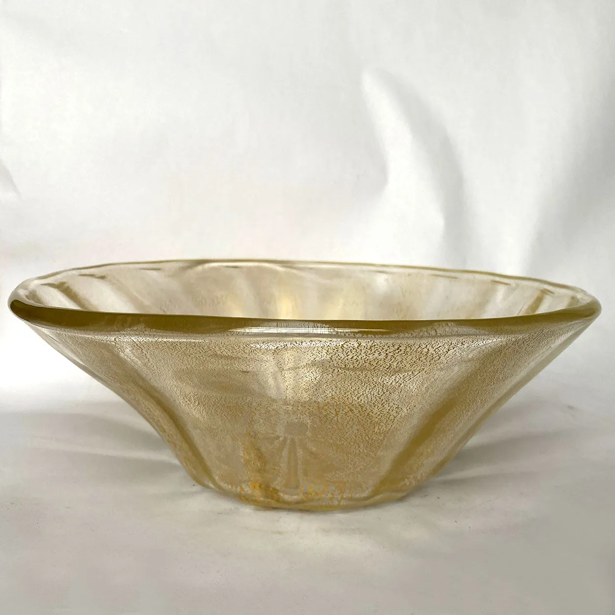 Large Italian Murano Archimede Seguso Gold Leaf Glass Center Bowl