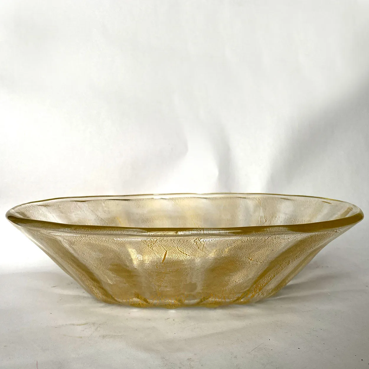 Large Italian Murano Archimede Seguso Gold Leaf Glass Center Bowl