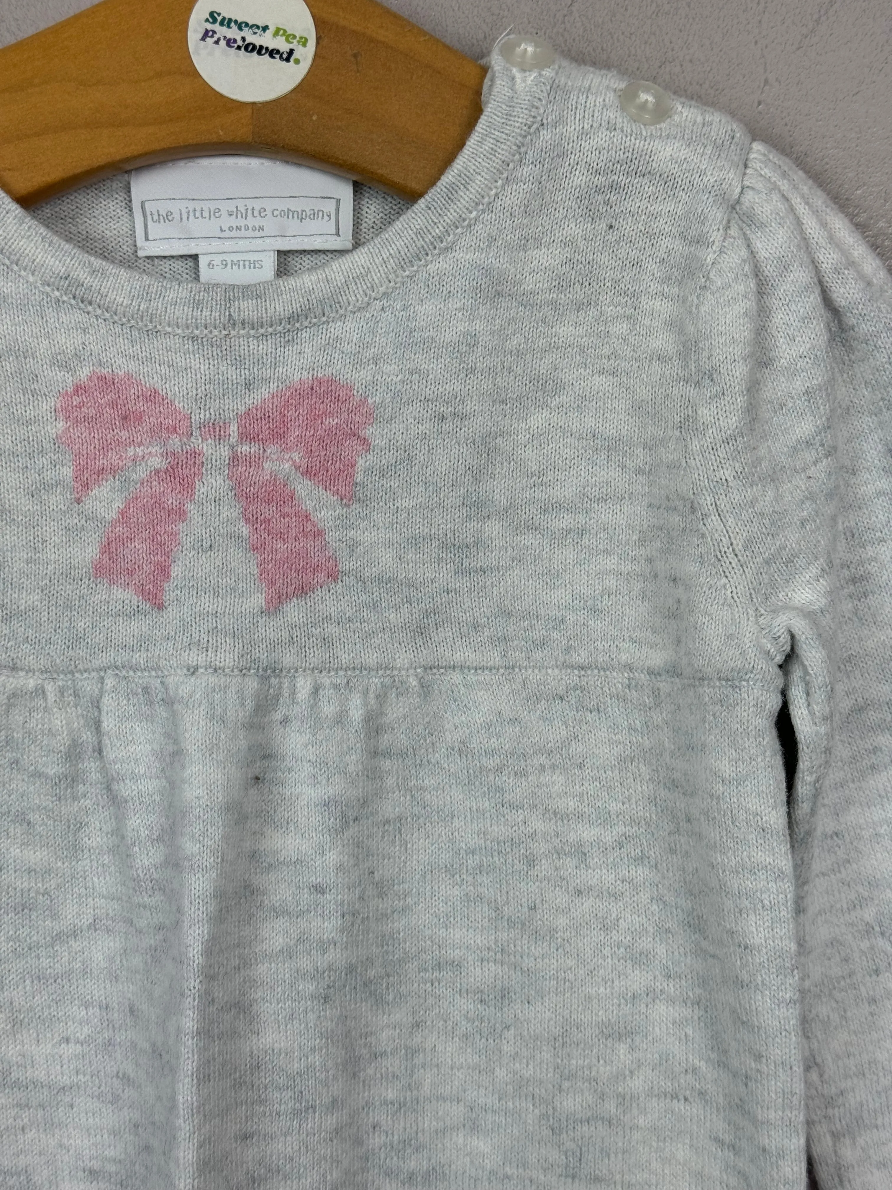 Little White Company Bow Knit  Dress 6-9m