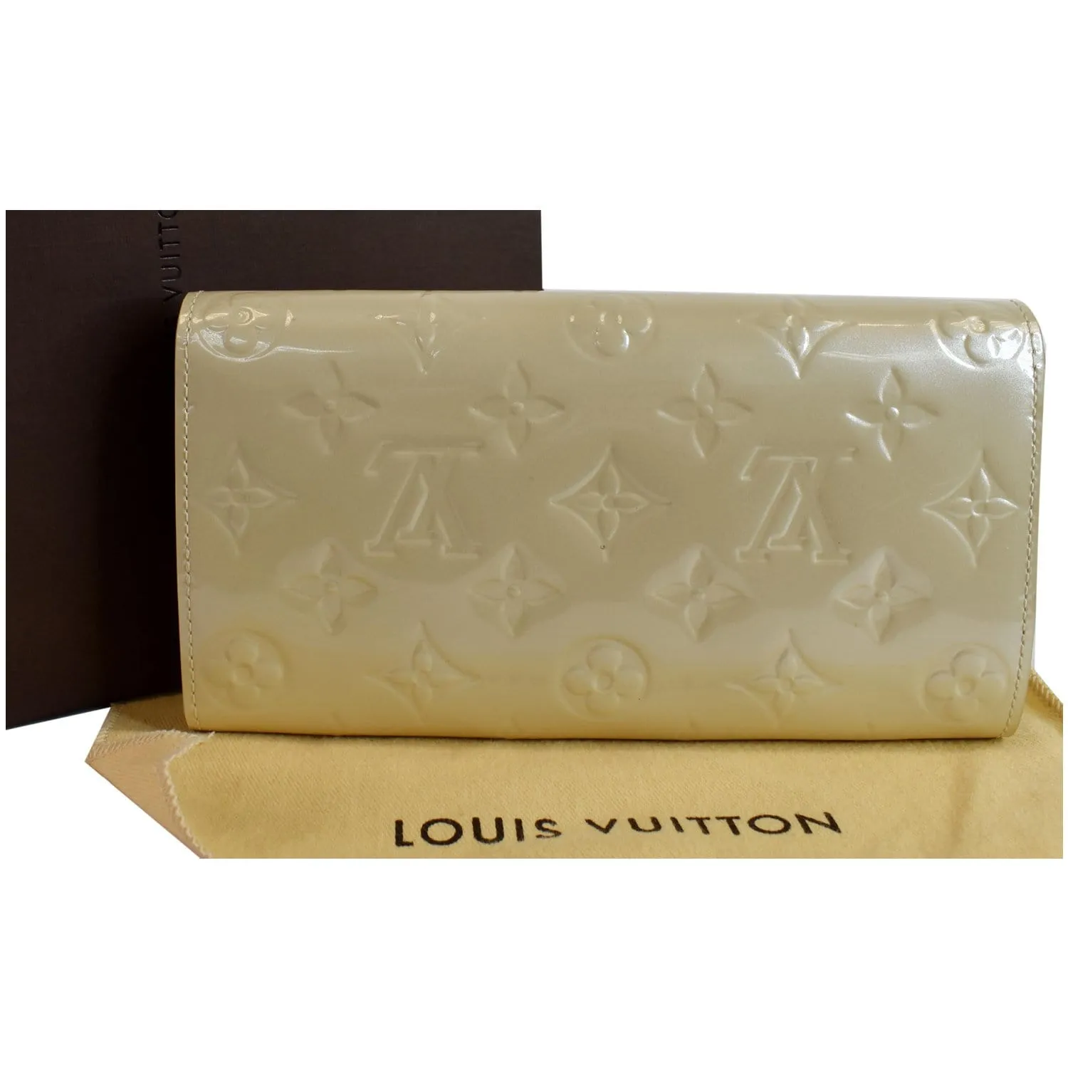 LOUIS VUITTON Monogram Vernis Sarah Wallet Cream