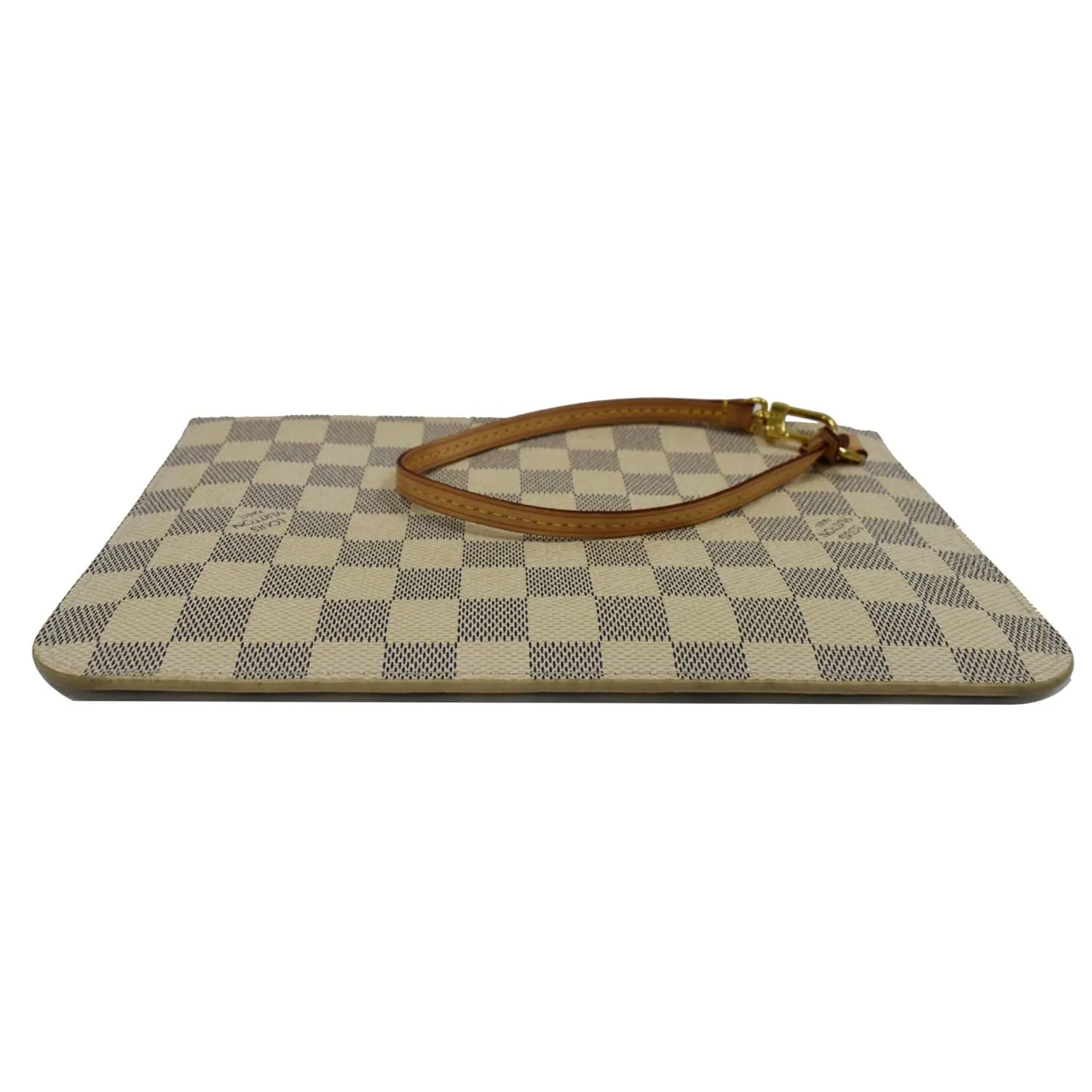 LOUIS VUITTON Neverfull MM Damier Azur Pochette Wristlet Pouch White
