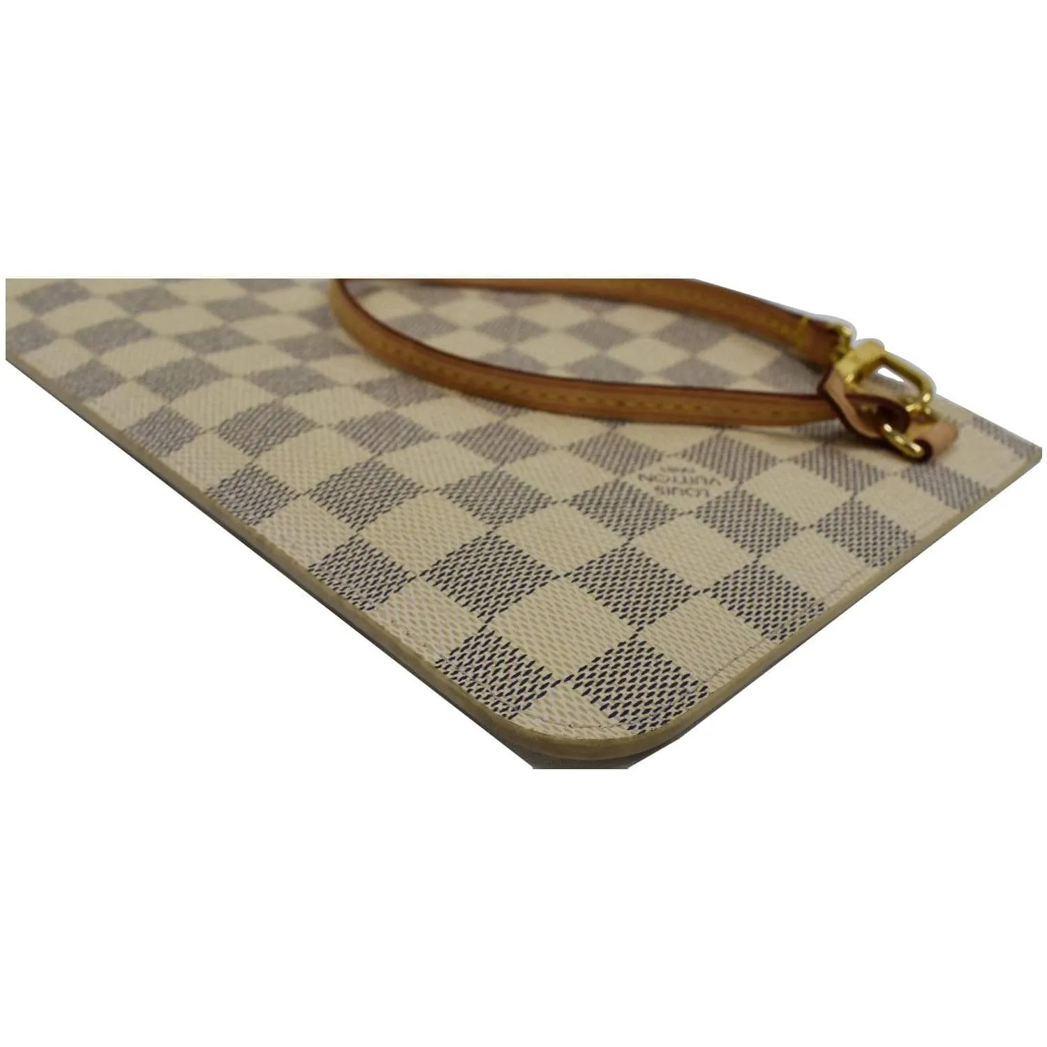 LOUIS VUITTON Neverfull MM Damier Azur Pochette Wristlet Pouch White