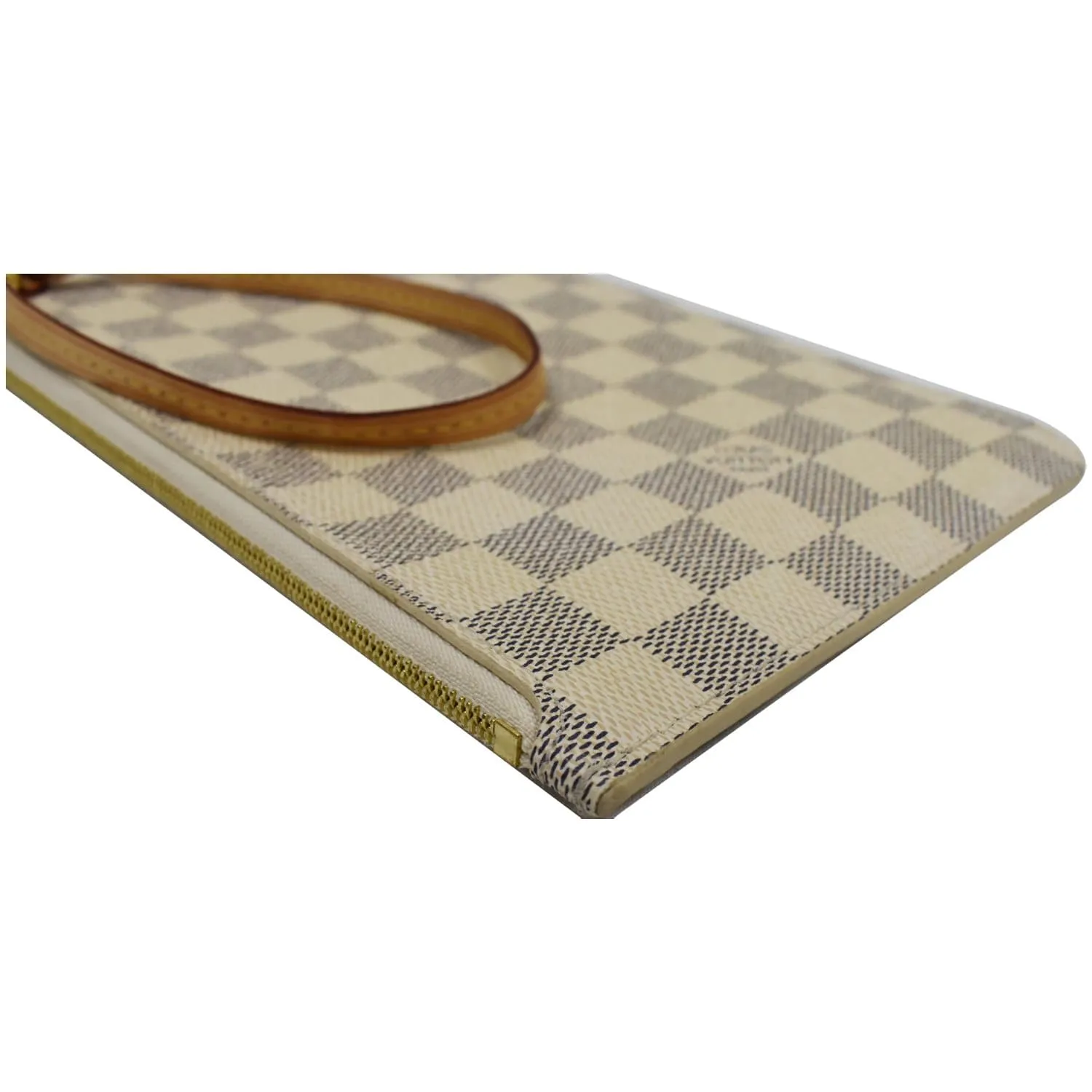 LOUIS VUITTON Neverfull MM Damier Azur Pochette Wristlet Pouch White