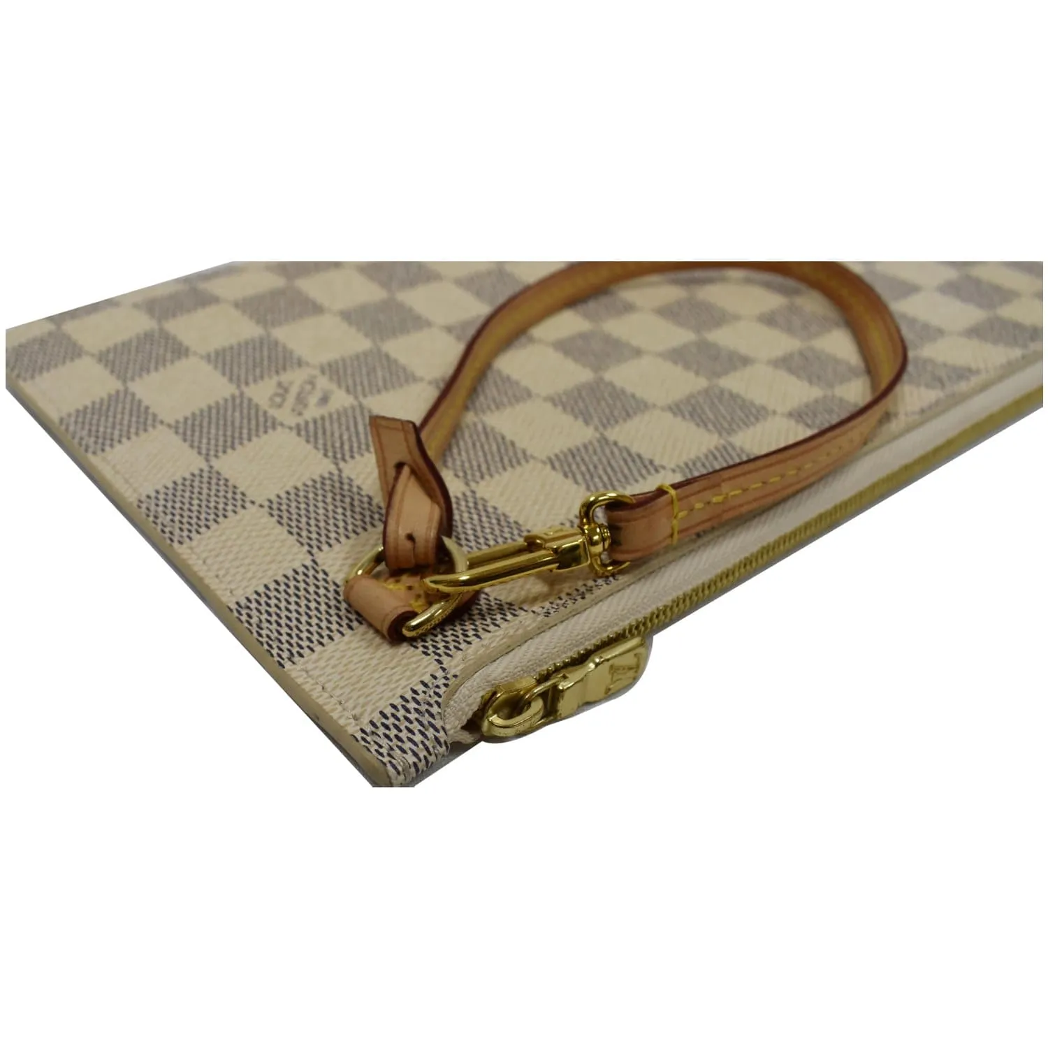 LOUIS VUITTON Neverfull MM Damier Azur Pochette Wristlet Pouch White