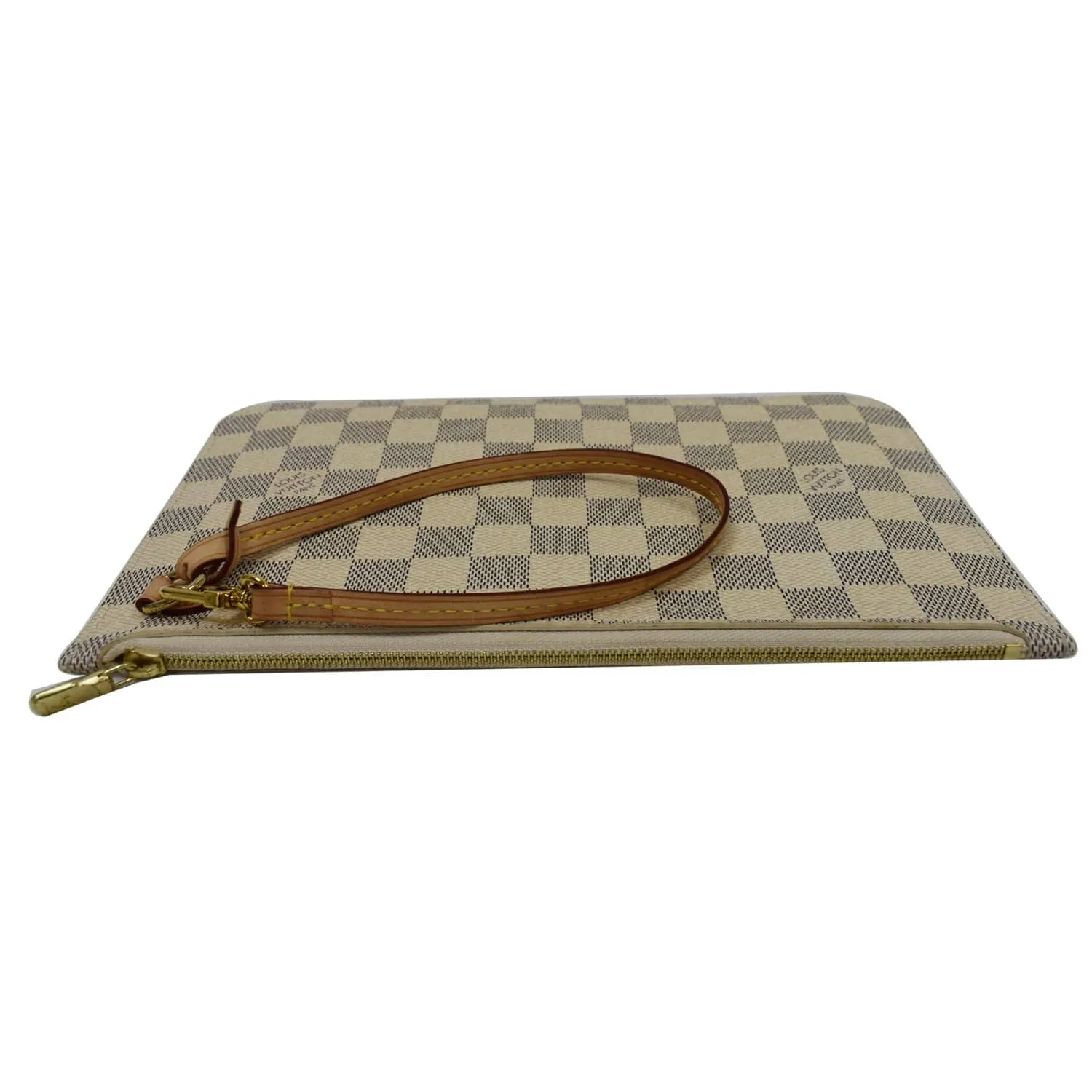 LOUIS VUITTON Neverfull MM Damier Azur Pochette Wristlet Pouch White
