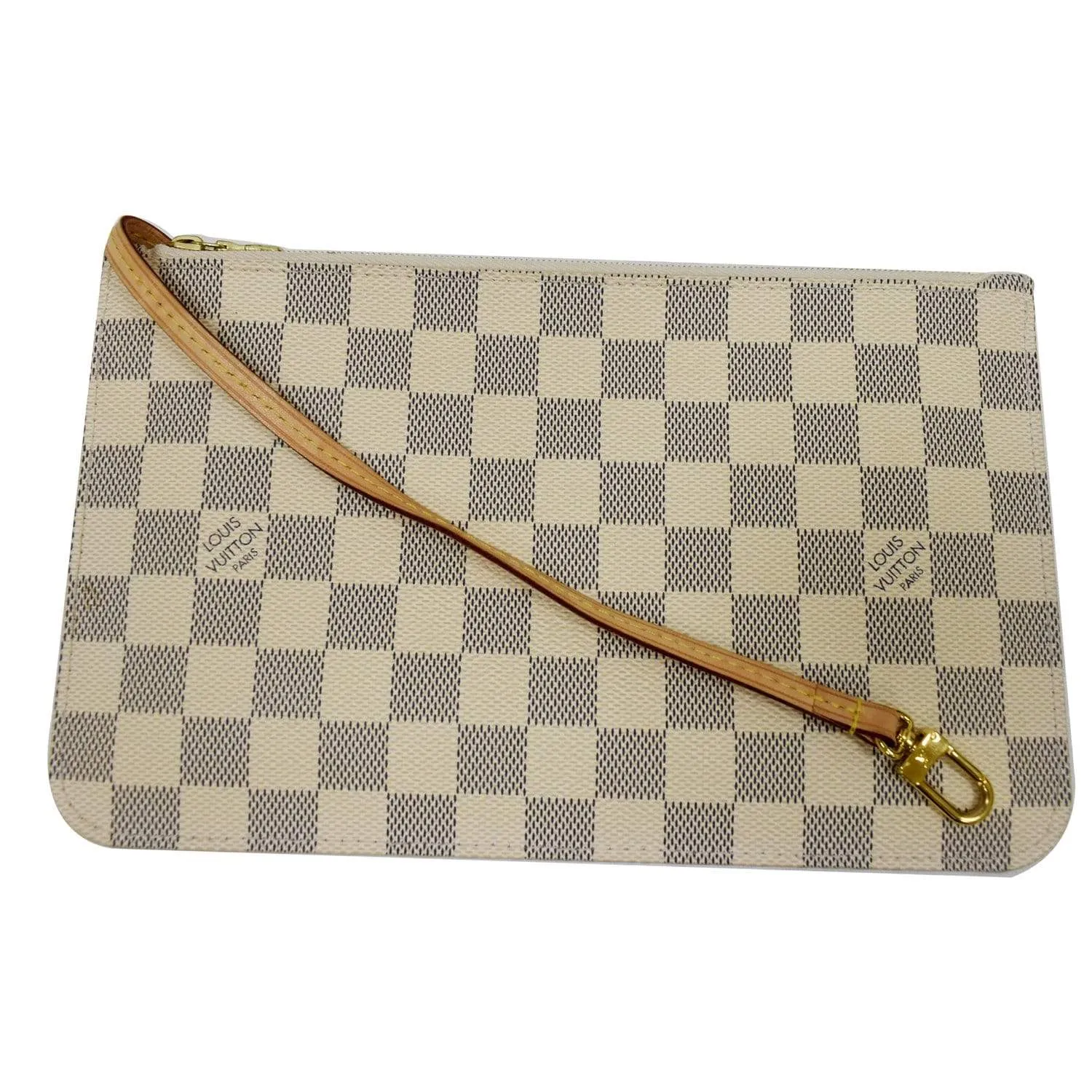 LOUIS VUITTON Neverfull MM Damier Azur Pochette Wristlet Pouch White