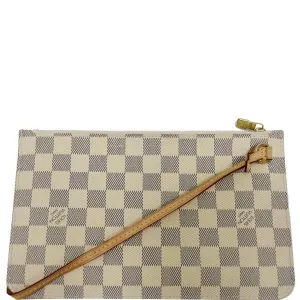 LOUIS VUITTON Neverfull MM Damier Azur Pochette Wristlet Pouch White