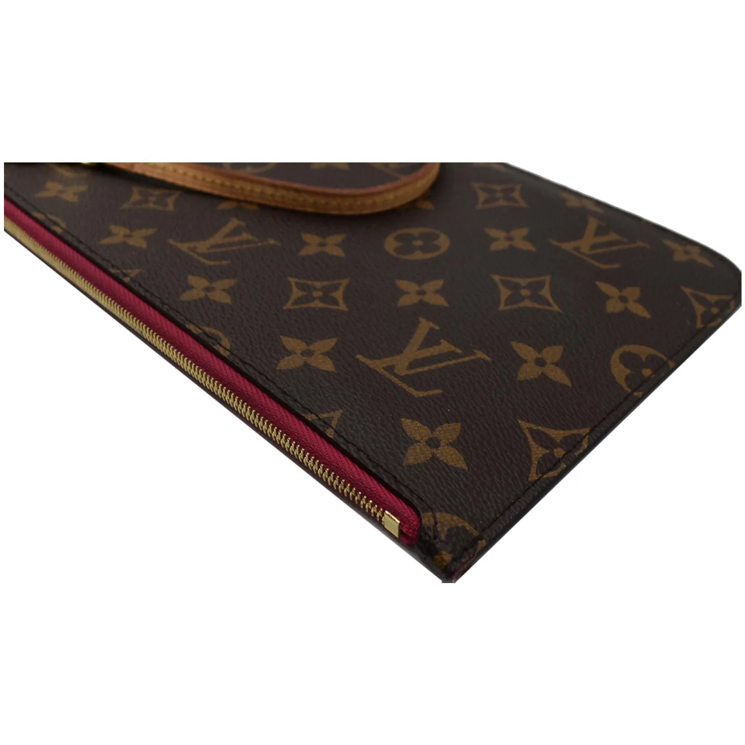 LOUIS VUITTON Neverfull MM Monogram Canvas Pochette Wristlet Pouch Brown