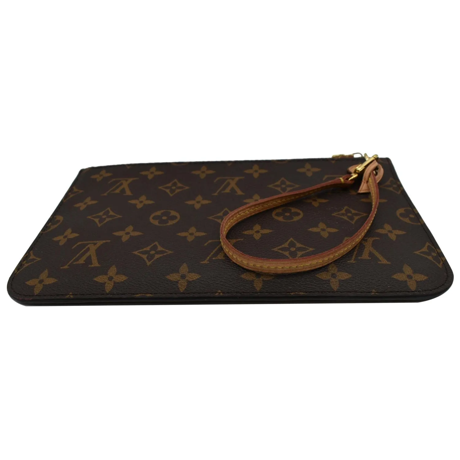LOUIS VUITTON Neverfull MM Monogram Canvas Pochette Wristlet Pouch Brown