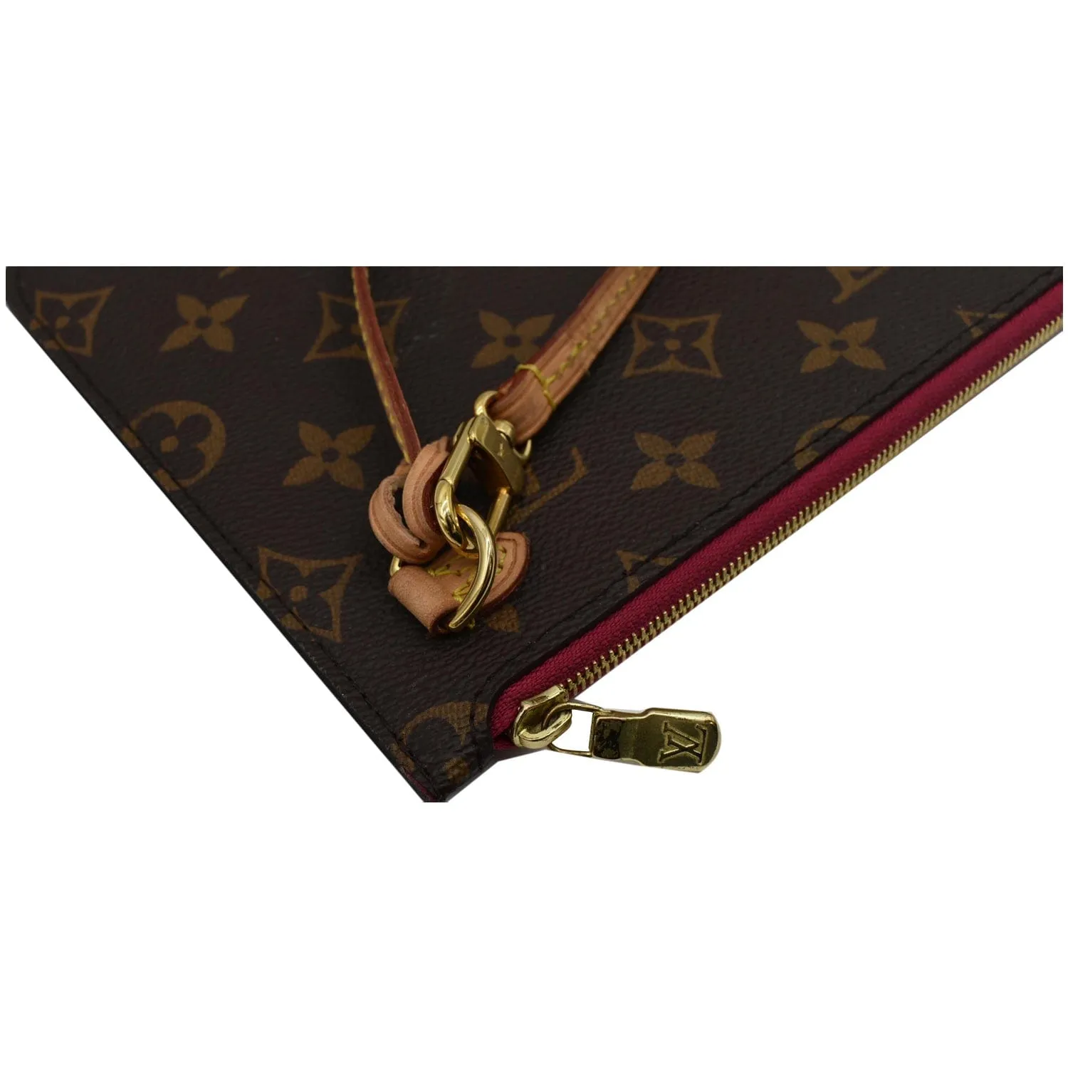 LOUIS VUITTON Neverfull MM Monogram Canvas Pochette Wristlet Pouch Brown