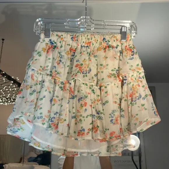 LoveShackFancy Ruffle Mini Skirt in Floral Confetti size P (00, 25&quot; waist)