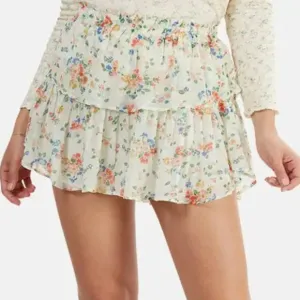 LoveShackFancy Ruffle Mini Skirt in Floral Confetti size P (00, 25&quot; waist)