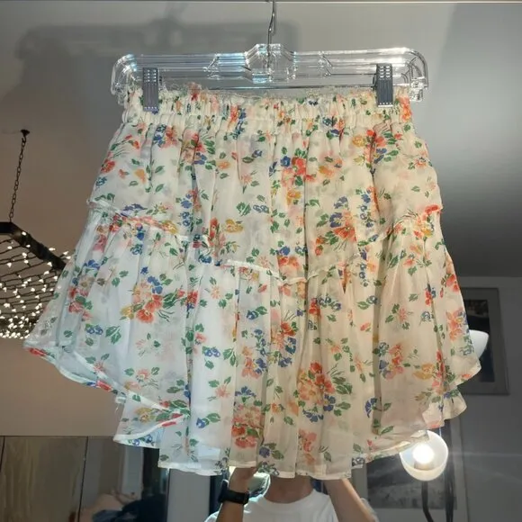 LoveShackFancy Ruffle Mini Skirt in Floral Confetti size P (00, 25&quot; waist)