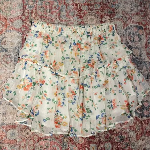 LoveShackFancy Ruffle Mini Skirt in Floral Confetti size P (00, 25&quot; waist)