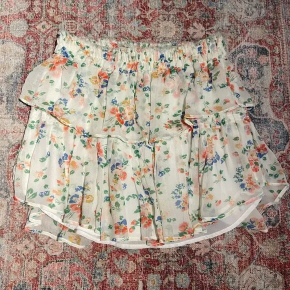 LoveShackFancy Ruffle Mini Skirt in Floral Confetti size P (00, 25&quot; waist)