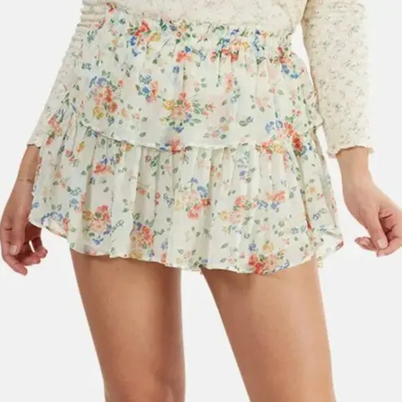LoveShackFancy Ruffle Mini Skirt in Floral Confetti size P (00, 25&quot; waist)
