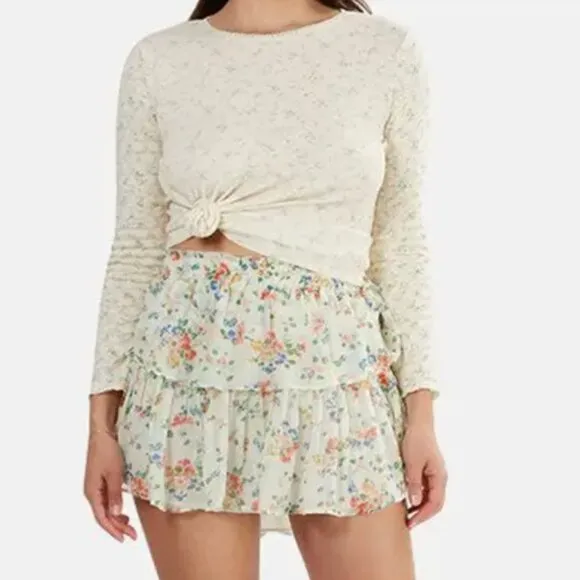 LoveShackFancy Ruffle Mini Skirt in Floral Confetti size P (00, 25&quot; waist)