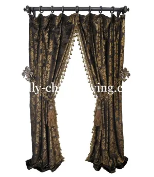 Luxury Curtain Panel Chocolate Velvet with beaded tassel fringe