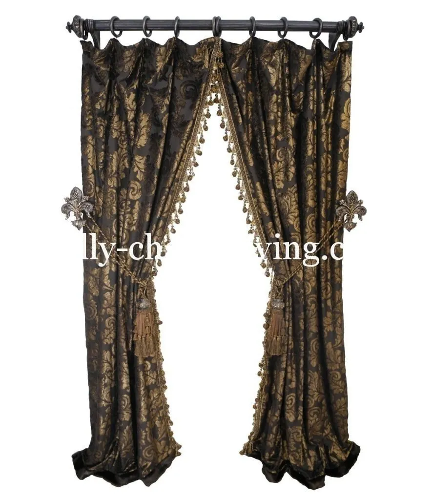 Luxury Curtain Panel Chocolate Velvet with beaded tassel fringe