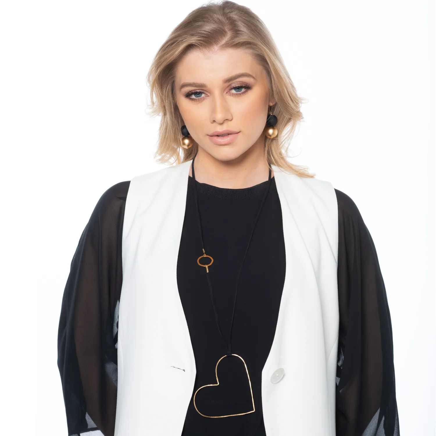 Madison - Matte black & 24K gold double bead earrings