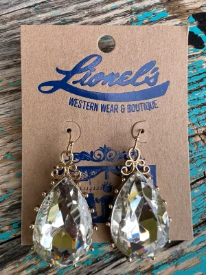 Majestic Teardrop CLEAR Crystal Earrings/Gold