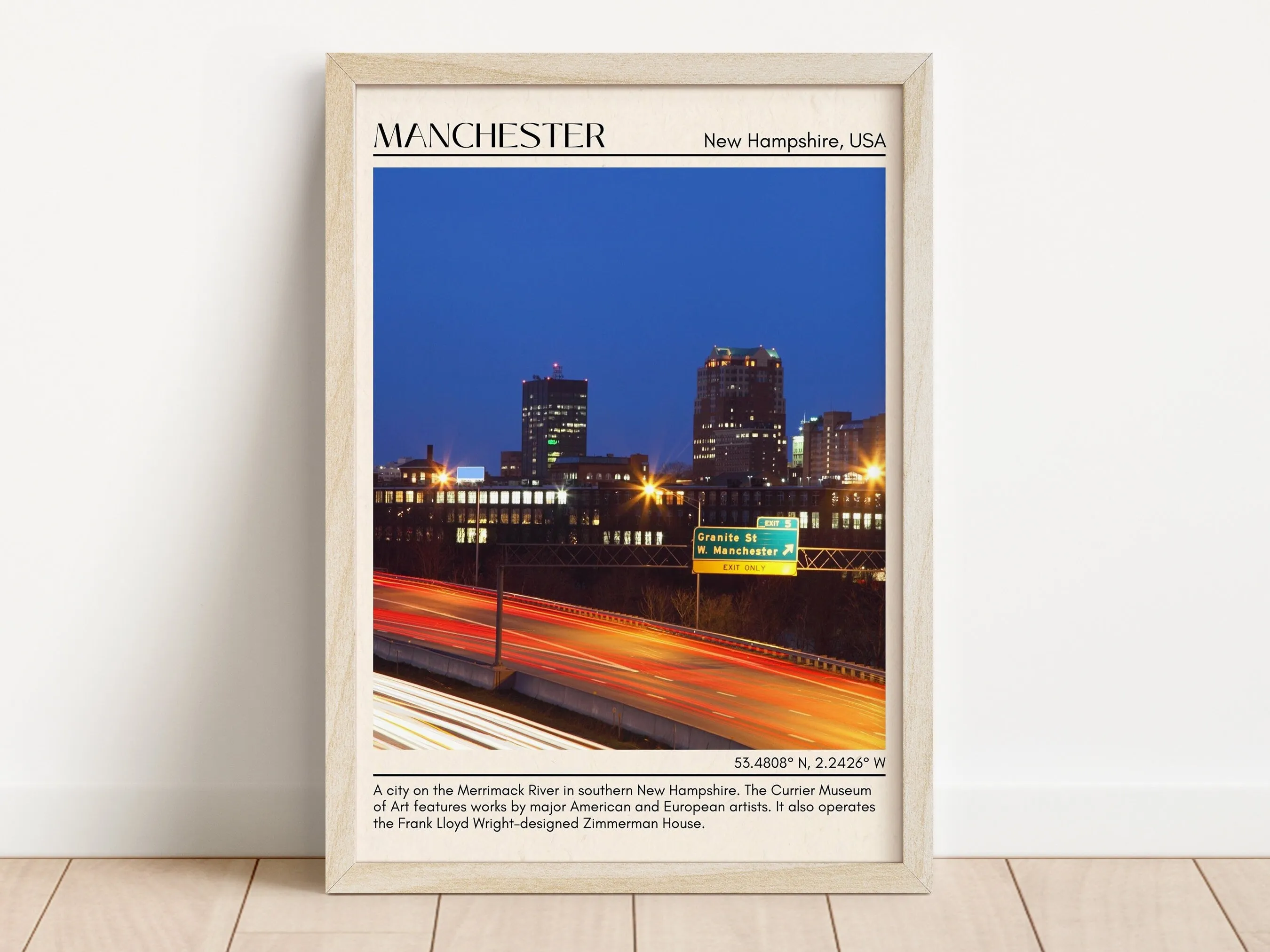 Manchester Minimal Wall Art, New Hampshire, USA