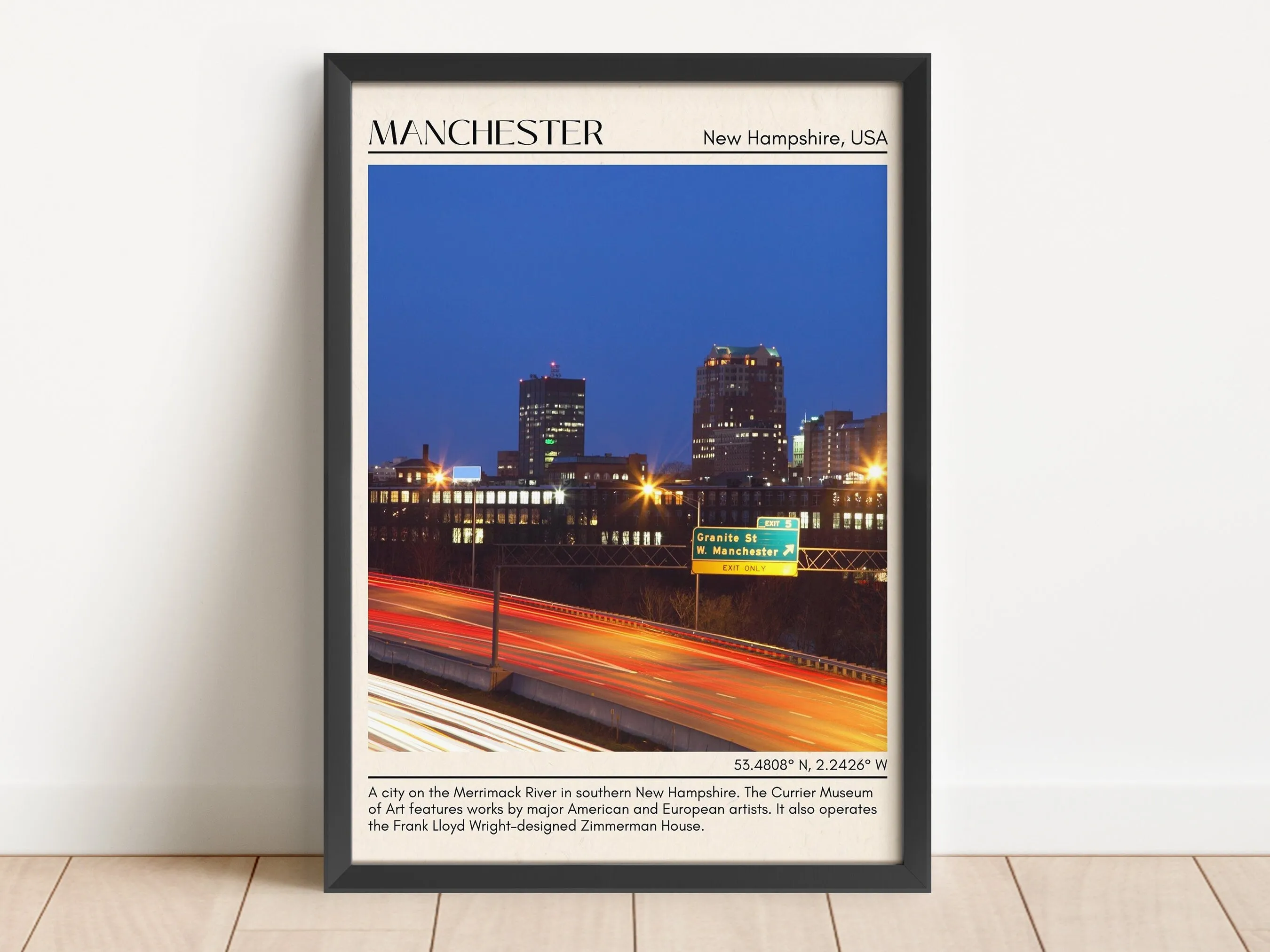 Manchester Minimal Wall Art, New Hampshire, USA