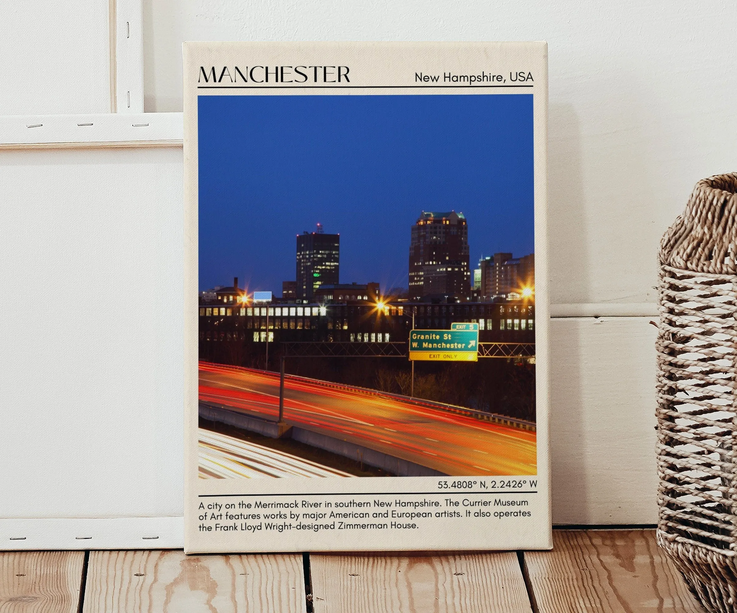 Manchester Minimal Wall Art, New Hampshire, USA