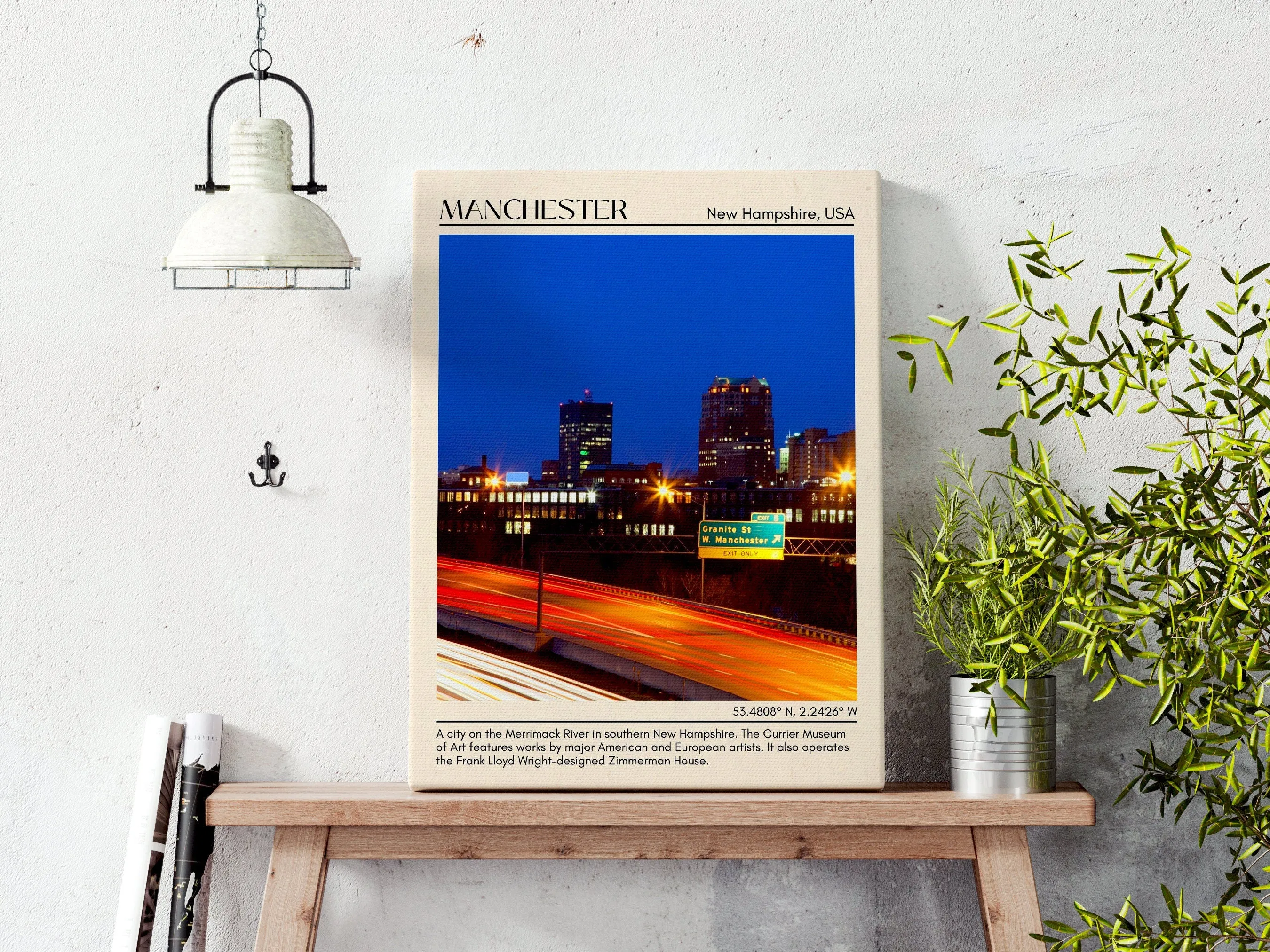 Manchester Minimal Wall Art, New Hampshire, USA