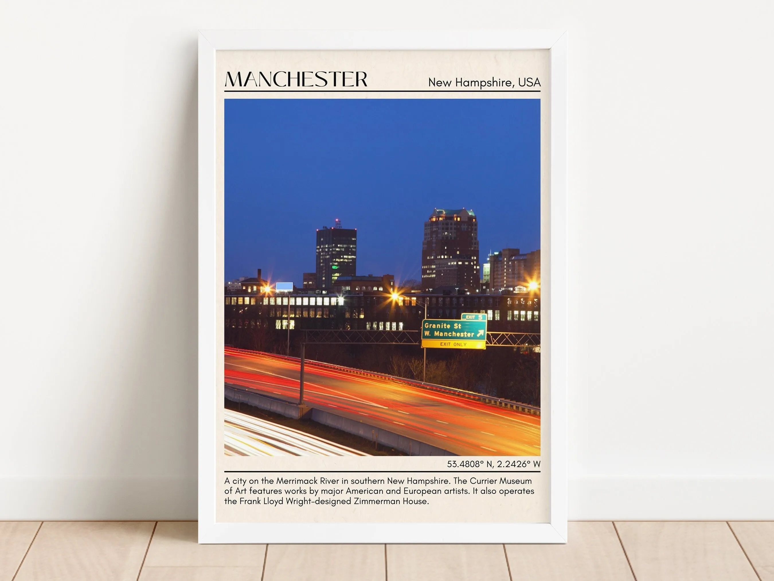 Manchester Minimal Wall Art, New Hampshire, USA