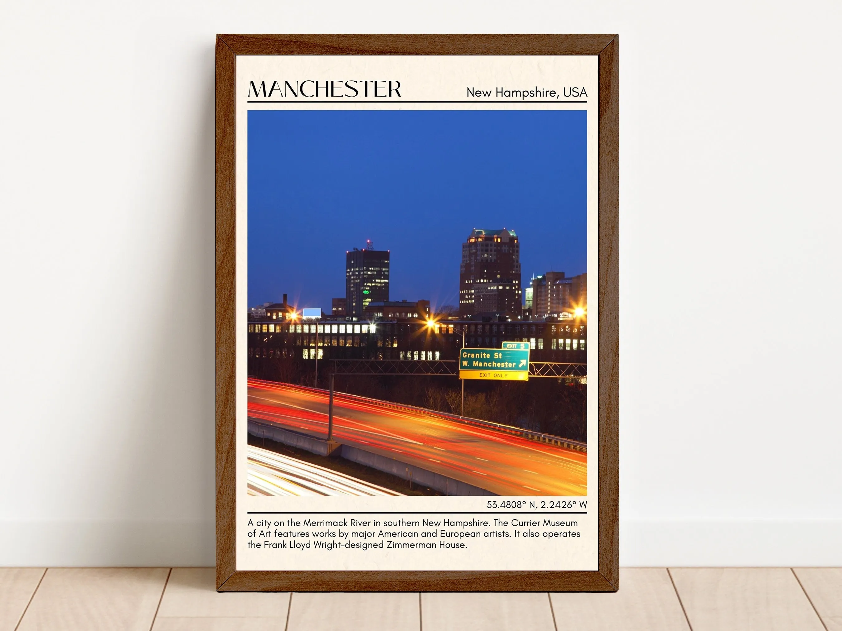 Manchester Minimal Wall Art, New Hampshire, USA