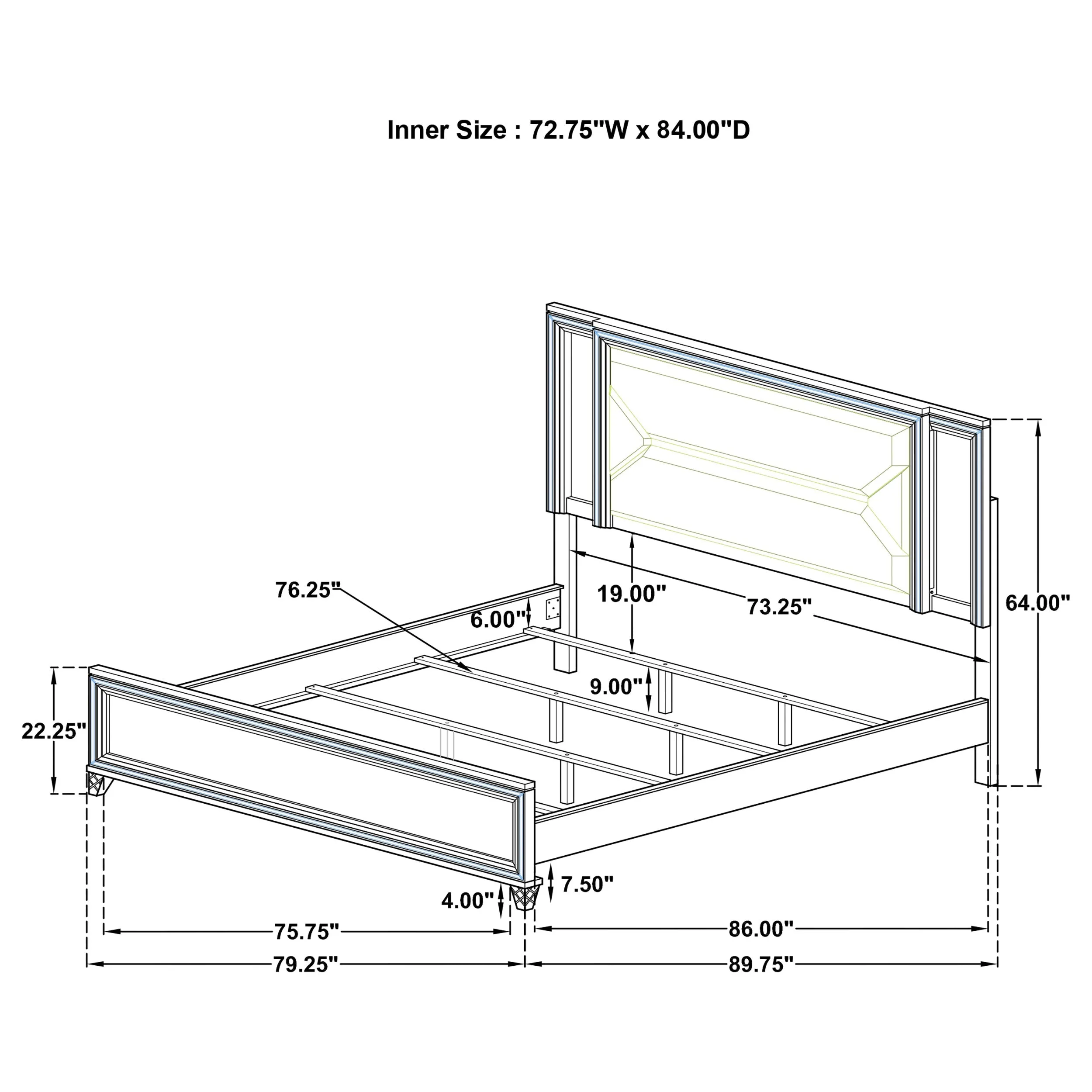 Marmore 64-inch California King Bed LED Headboard White