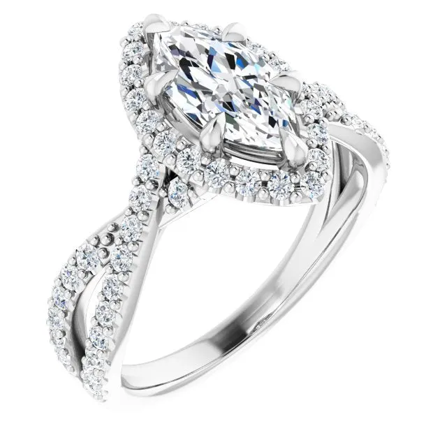 Marquise Cut Diamond Halo Engagement Ring