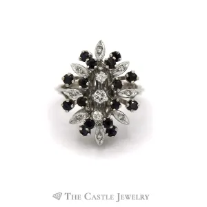 Marquise Shaped Sapphire & Diamond Cluster Ring in 14k White Gold