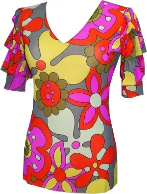Mary Quaint V Neck Flounce Top