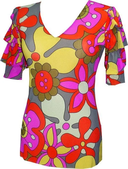 Mary Quaint V Neck Flounce Top