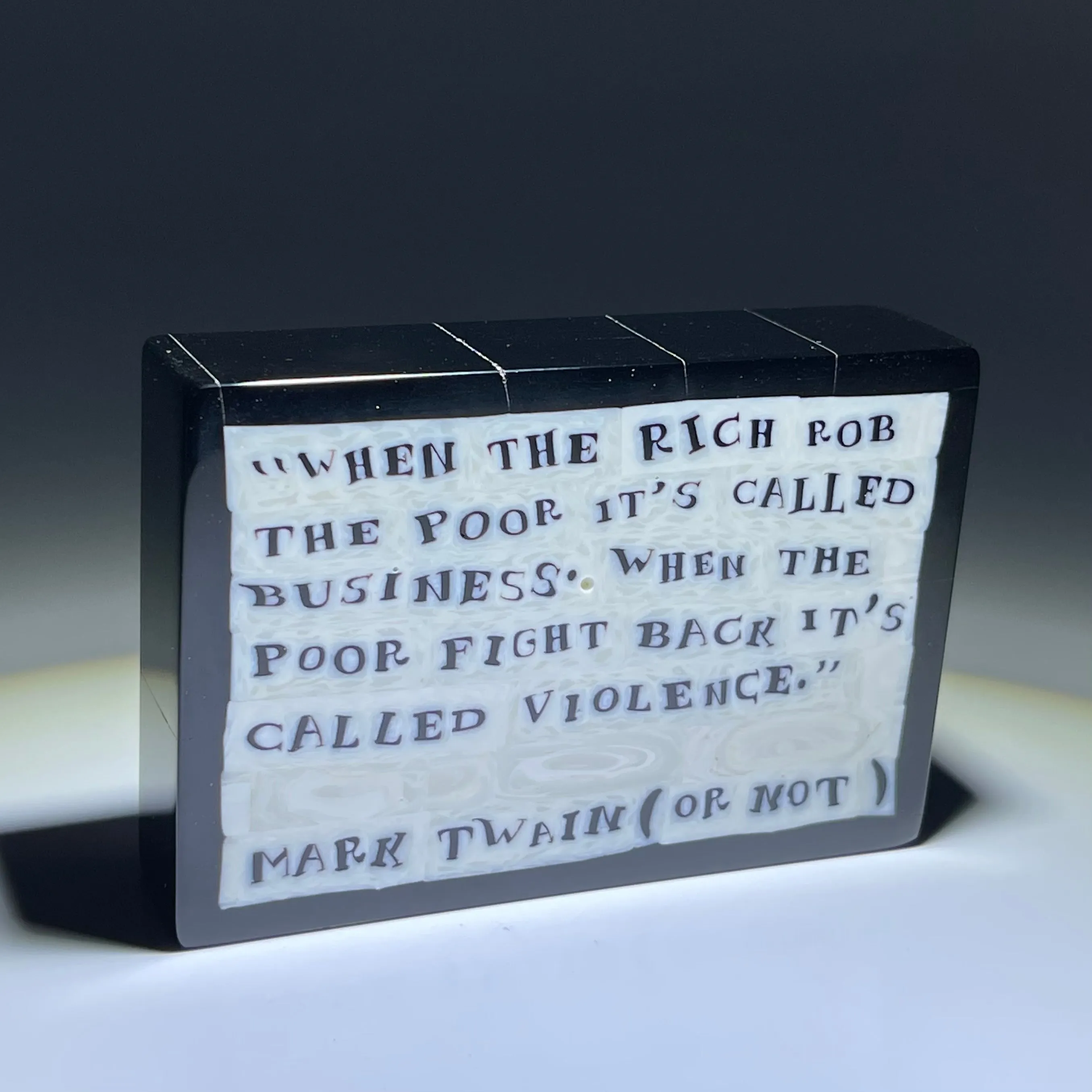 Mathieu Grodet 2020 Fused Murrine "Brick" with Mark Twain (Or Not) Quotation