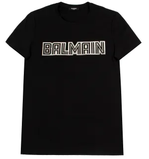 Metallic Balmain Embossed T-Shirt - Black & Silver