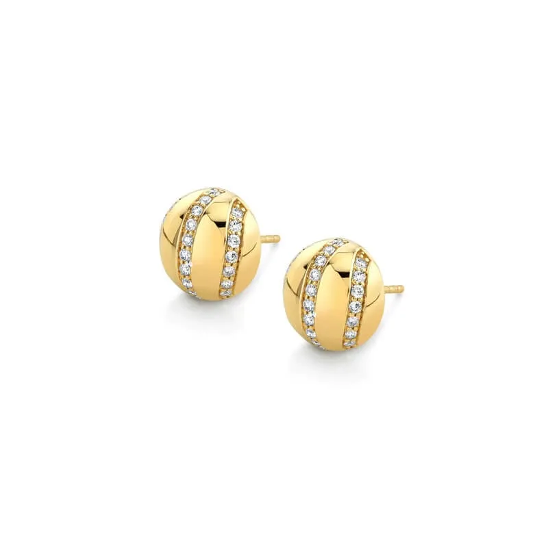 Michael M 14K Yellow Gold ORB Stripe Button Stud Earrings ER531