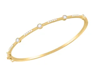 Mil-grain Bezel Diamond Pave Gold Bangle Bracelet