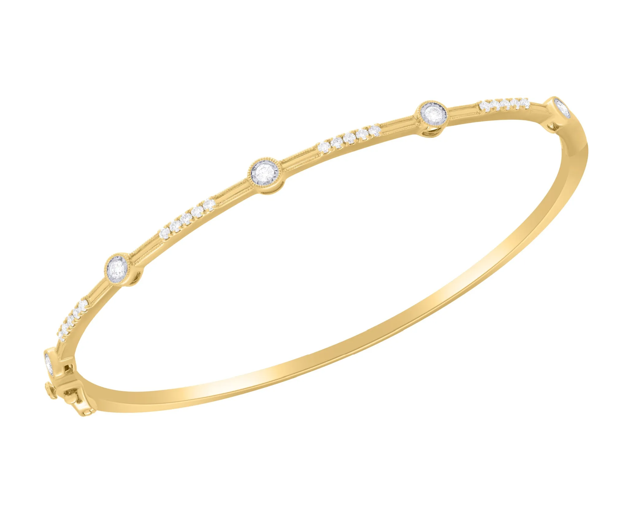 Mil-grain Bezel Diamond Pave Gold Bangle Bracelet