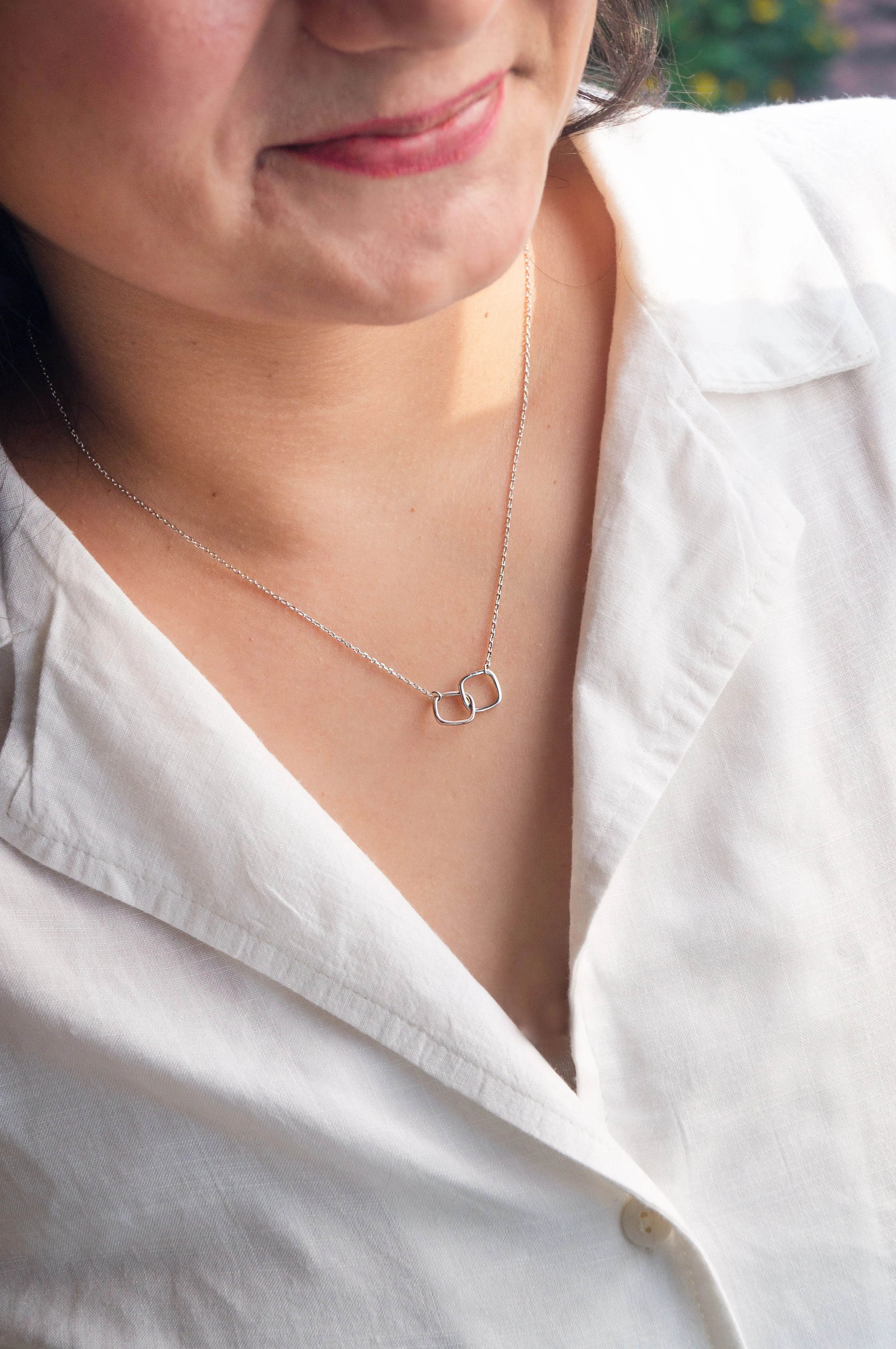 Minimal Interlinked Links Sterling Silver Chain Necklace