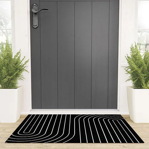 Minimal Line Curvature Black Welcome Mat