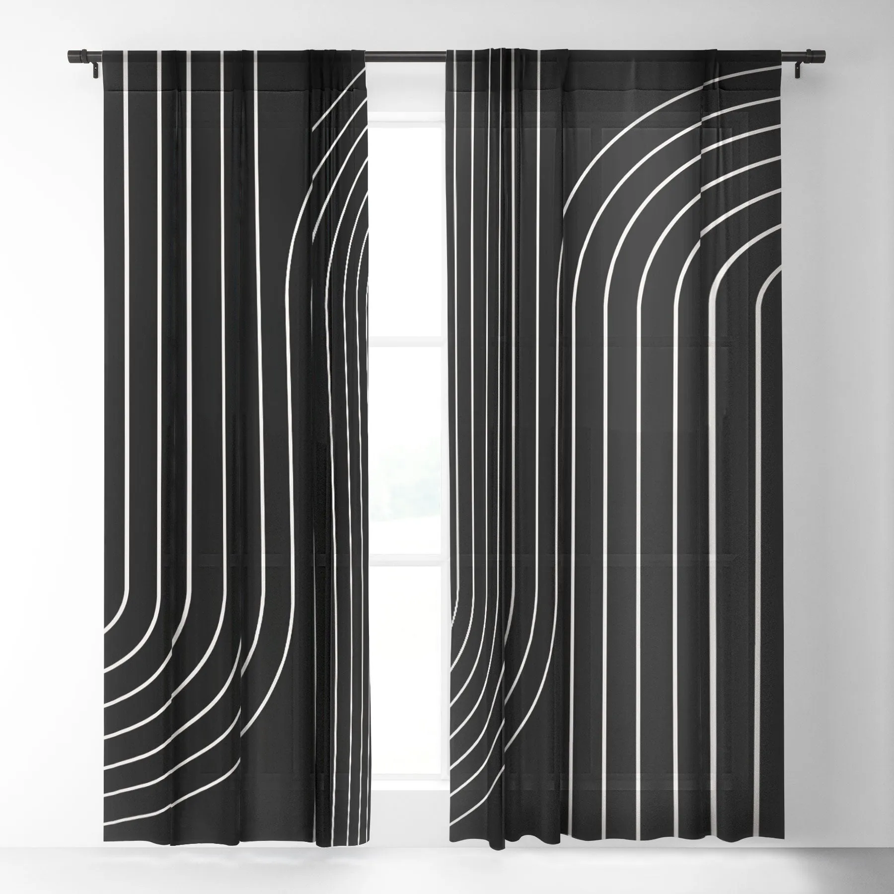 MINIMAL LINE CURVATURE BLACK WINDOW CURTAINS