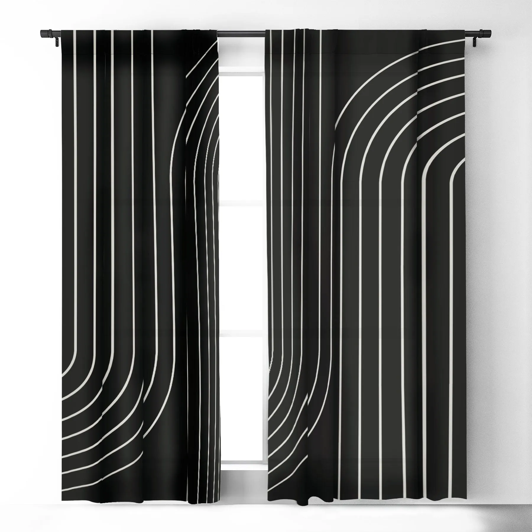 MINIMAL LINE CURVATURE BLACK WINDOW CURTAINS