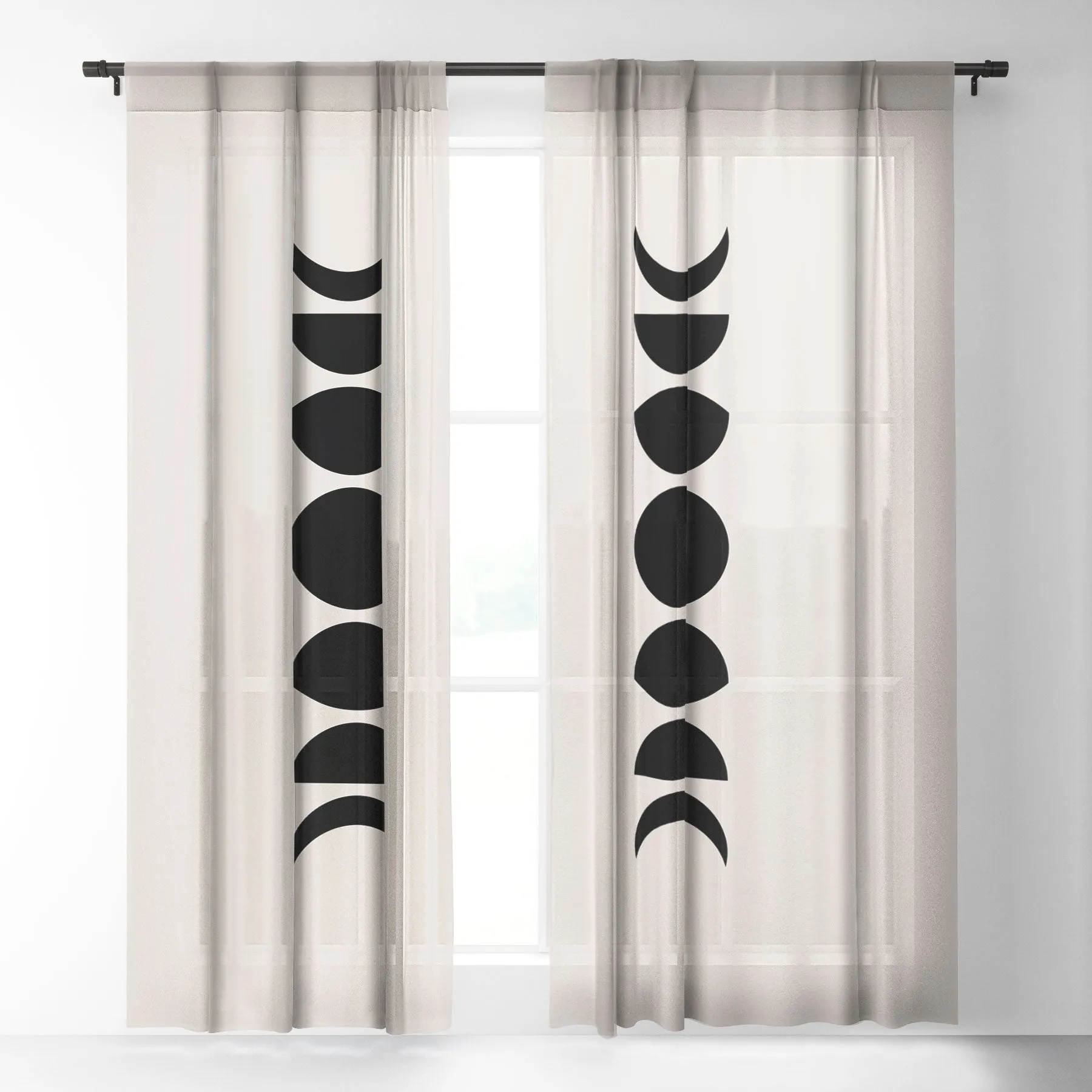 MINIMAL MOON PHASES WHITE WINDOW CURTAINS